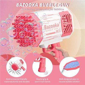 69-HoleBubble Gun Machine with Flash Lights | Rocket Boom Bubble Blower| (Pink)